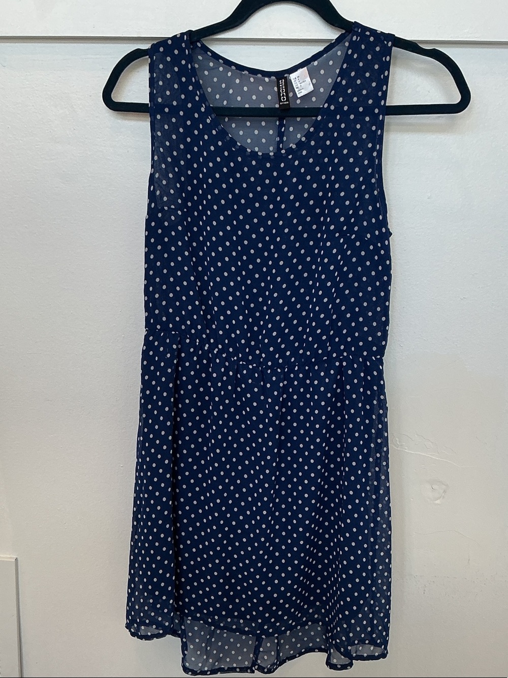 Divided Navy Blue Polka Dot Sleeveless Dress